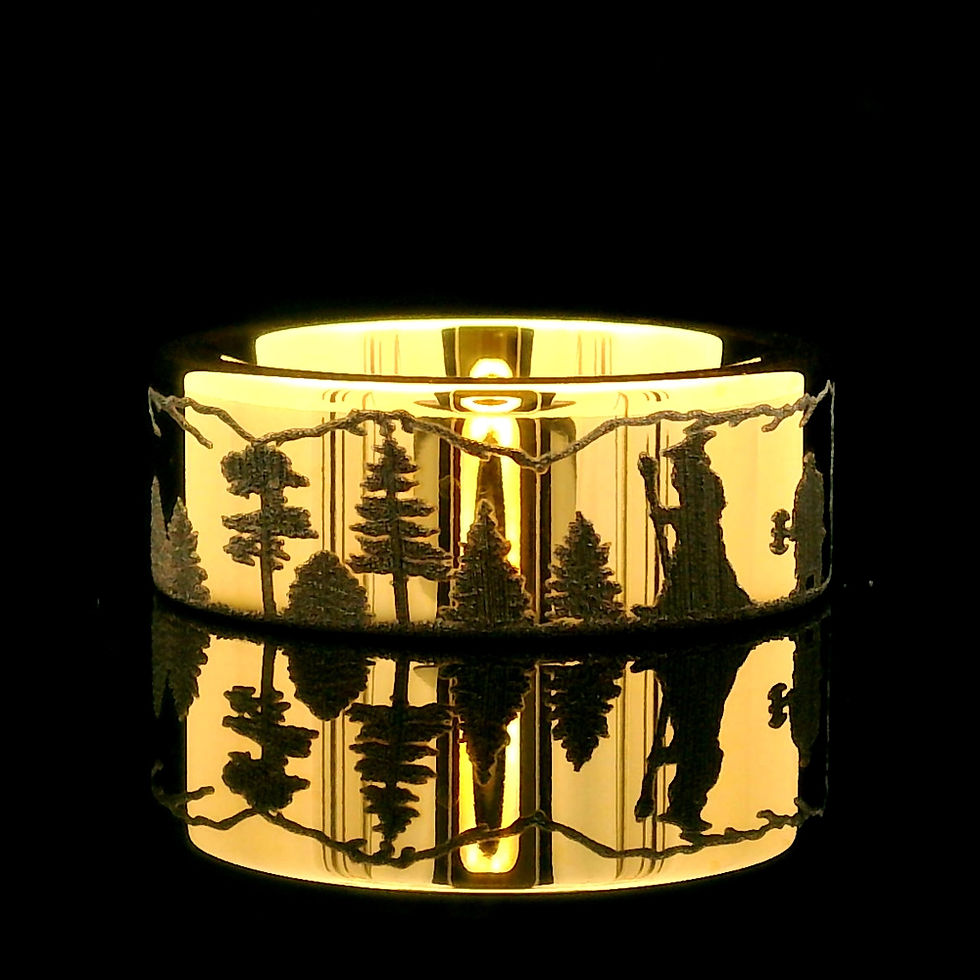 Thumbnail: Tungsten carbide 10mm ring high polish yellow gold design