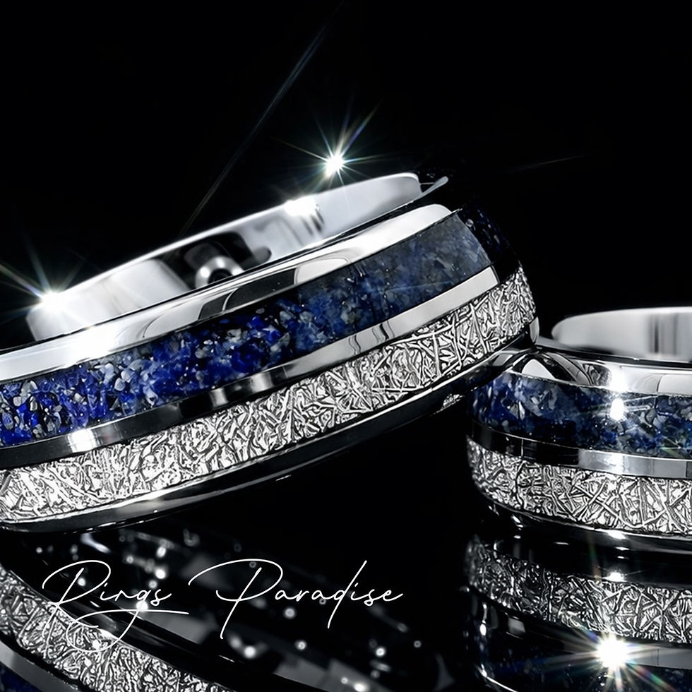 Thumbnail: couples ring set tungsten blue stone meteorite texture