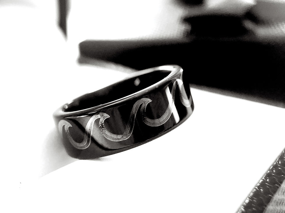 Thumbnail: Ocean Wave Ring, Mountain Ring, Black Tungsten Wedding Band, Mens Tungst