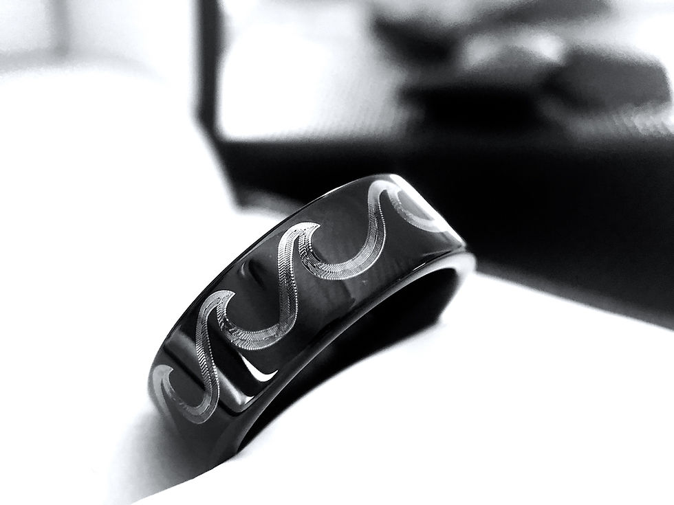 Thumbnail: Ocean Wave Ring, Mountain Ring, Black Tungsten Wedding Band, Mens Tungst