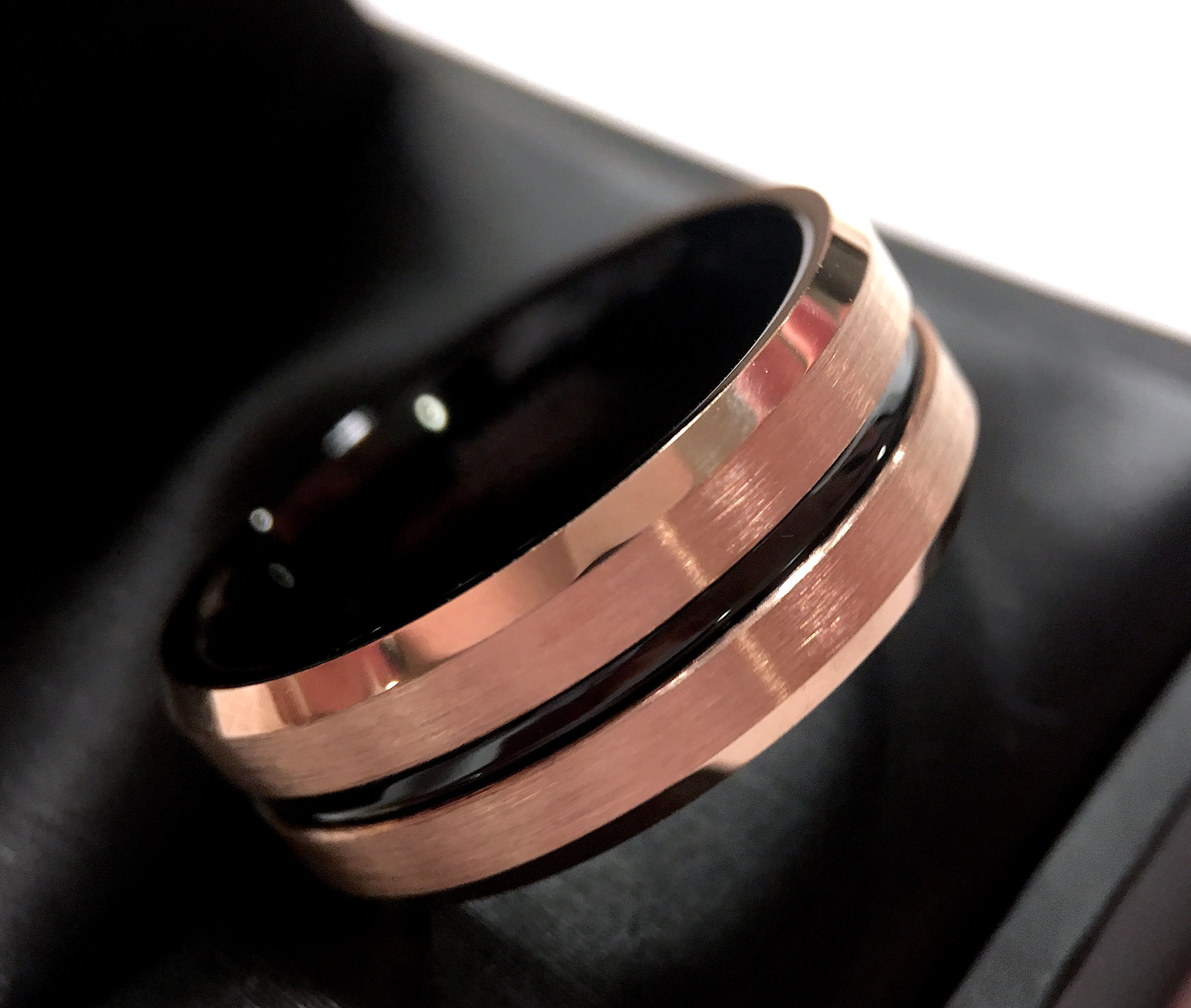 Mens Tungsten Wedding Bands, Rose Gold Wedding Bands, Black Tungsten Carbide Ring, Mens Engagement Ring, Mens Anniversary