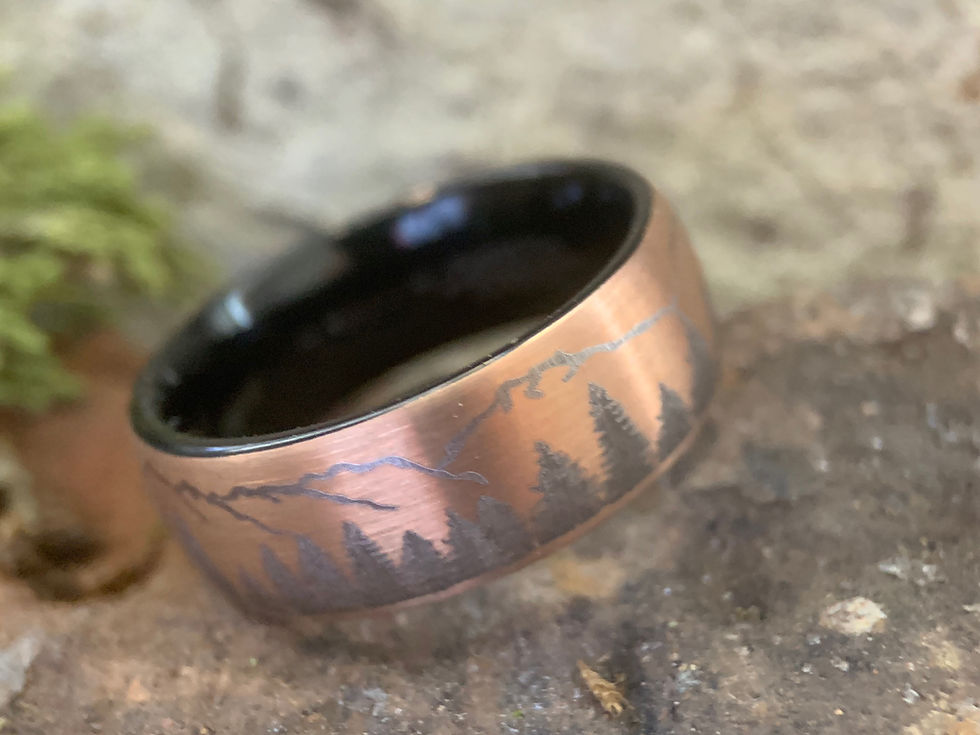 Thumbnail: Fir Trees Forest Pattern Engraved Tungsten Carbide Ring, Promise Ring, Mens Ring