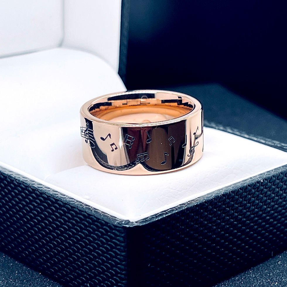 Thumbnail: Microphone, Turntable, Musical Notes Pattern Engraved Tungsten Carbide Wedding Band, Mens Ring Ring for Women Musical Ring
