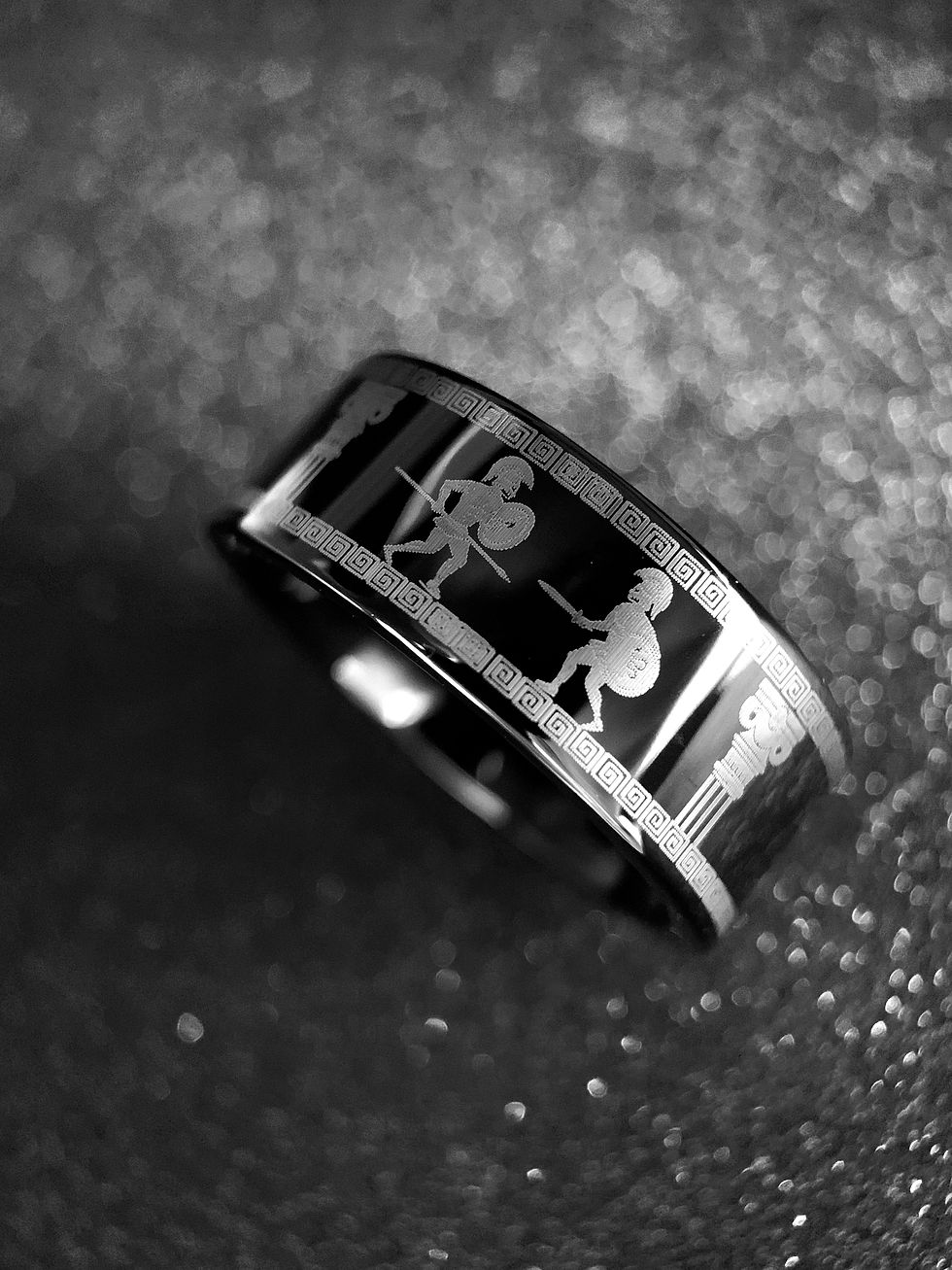 Thumbnail: Ancient Greek Spartan Warriors, Medusa Gorgon Engraved Black Tungsten Ring