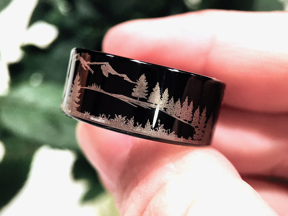 Thumbnail: Horse and Dog Facing Each Other Black Tungsten Carbide Ring by Rings Paradise