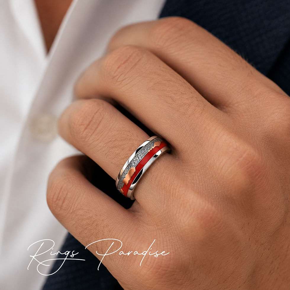 Thumbnail: Rose gold tungsten ring with red agate, meteorite texture and arrow inlay, 8mm comfort fit wedding band