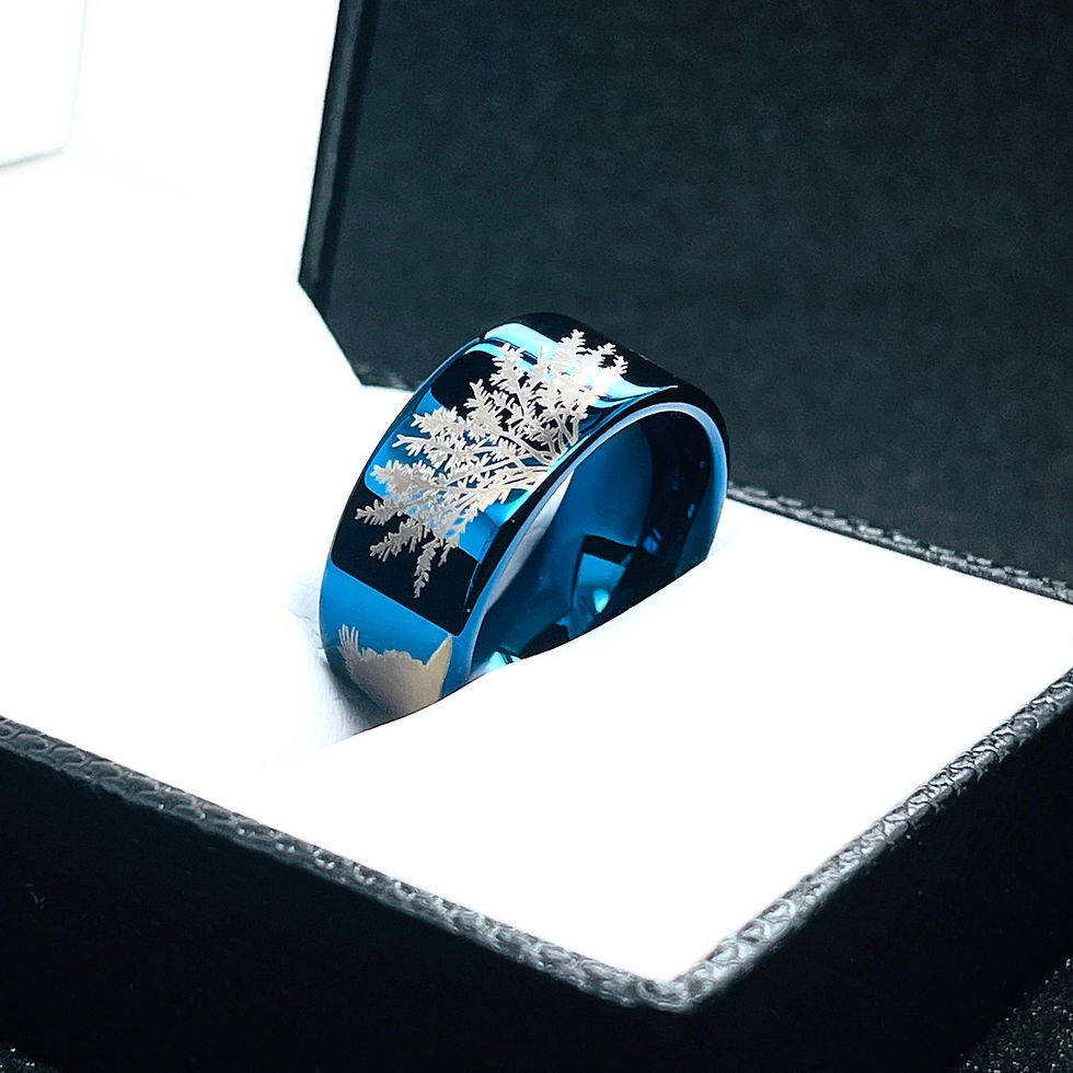 Thumbnail: Porcupines Pattern Engraved Blue Ring, Wedding Bands, Nature Ring, Men's Ring