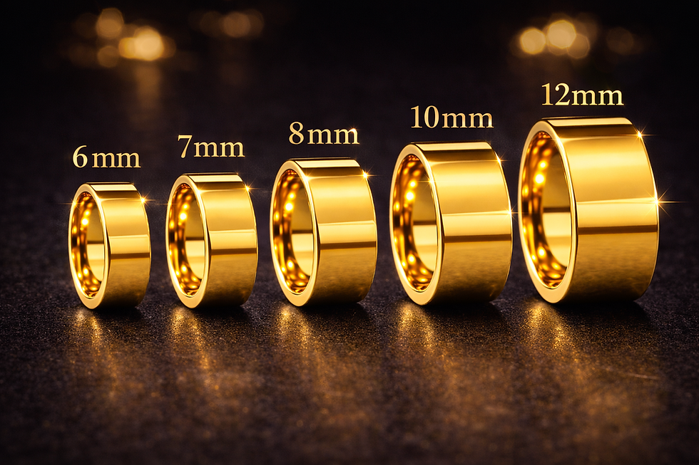 Thumbnail: Gold tungsten wedding band with polished finish and comfort fit design