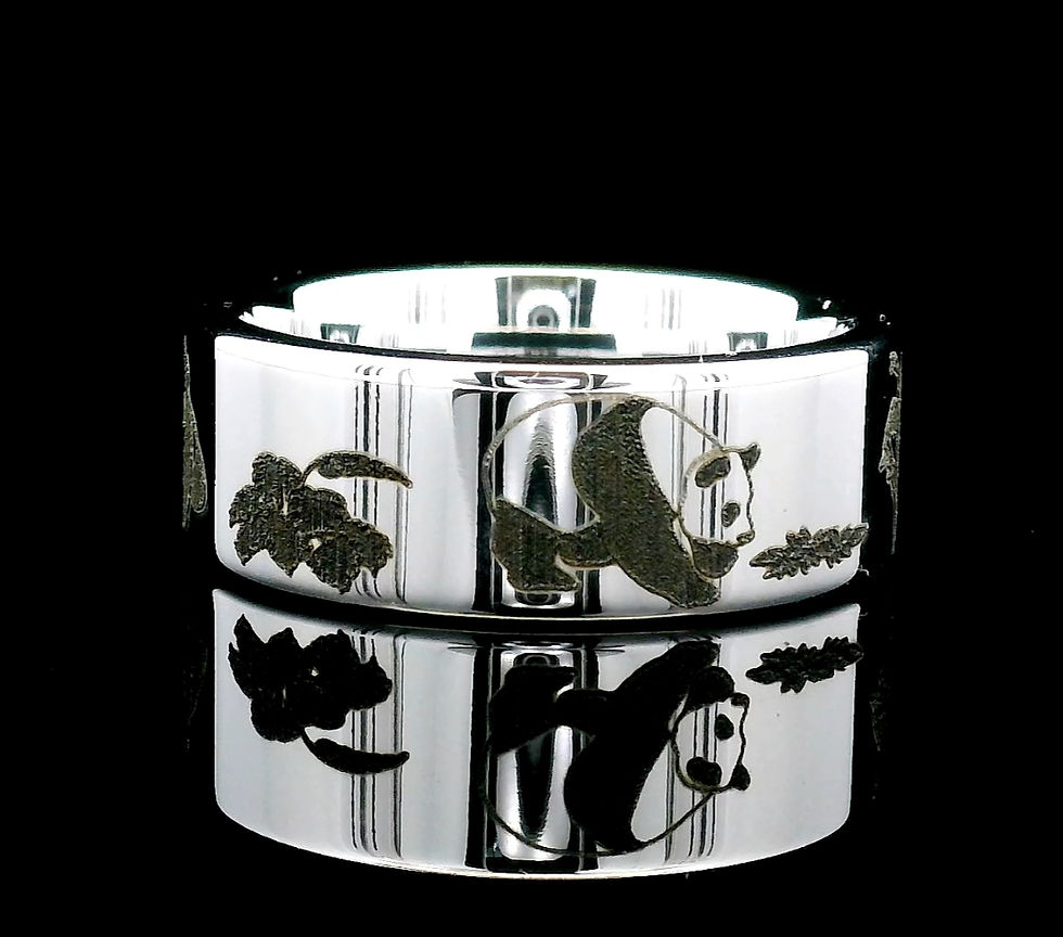 Custom Engraved Tungsten Wedding Bands with Adorable Pandas Design, Durable and Unique for Men and Women