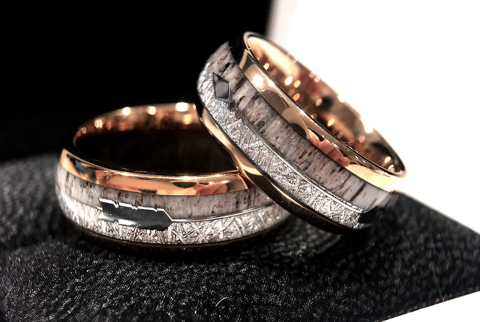 Thumbnail: Matching Rings Set, Wedding Bands, Antler Ring, Meteorite Ring, Wedding Bands