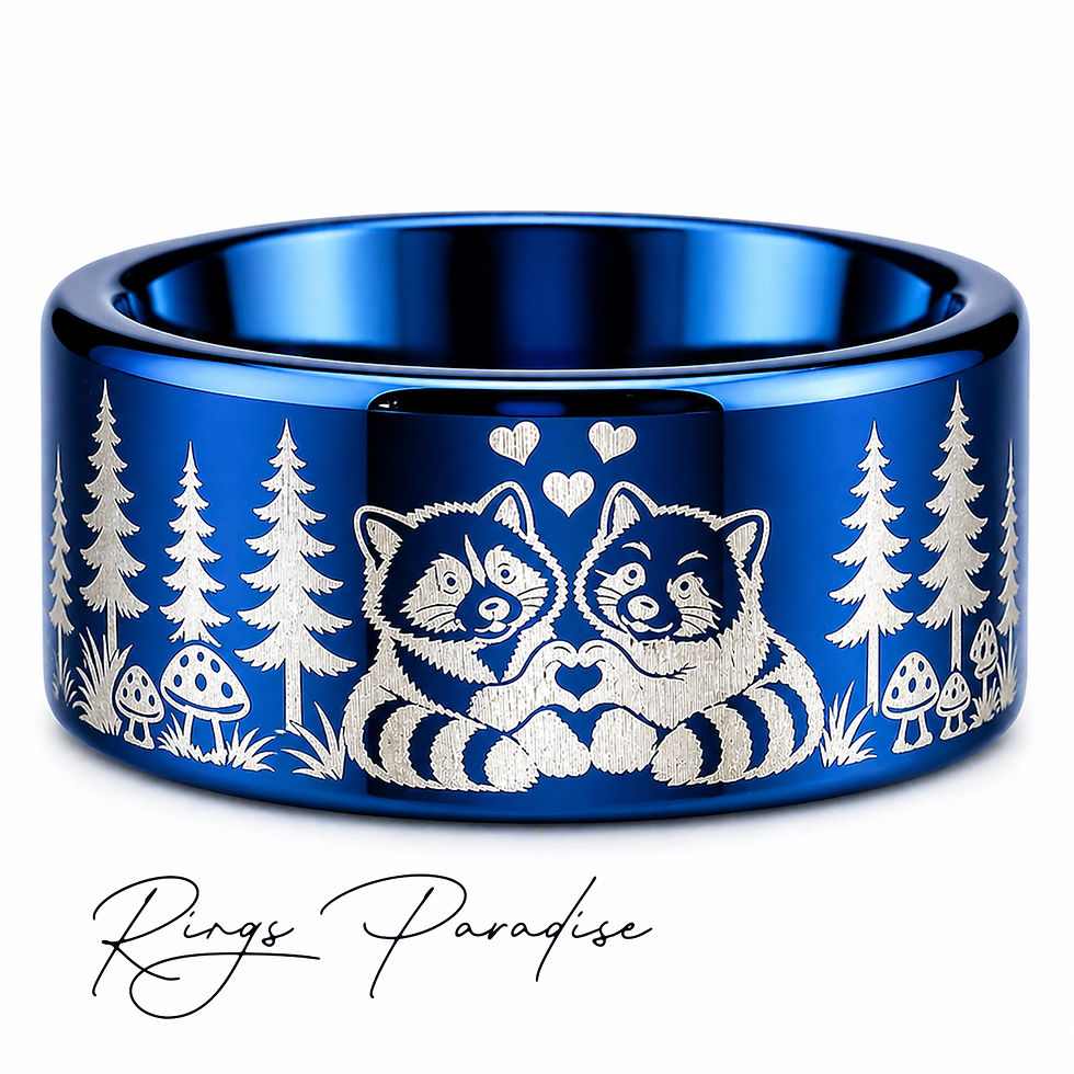 Thumbnail: woodland animal ring raccoon panda engraving detail