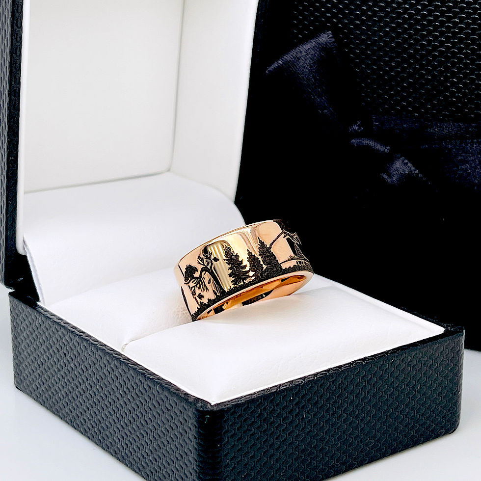 Thumbnail: Rose Gold Tungsten Ring, Wedding Bands, Wolf and Owl, Mens Ring, Women Ring