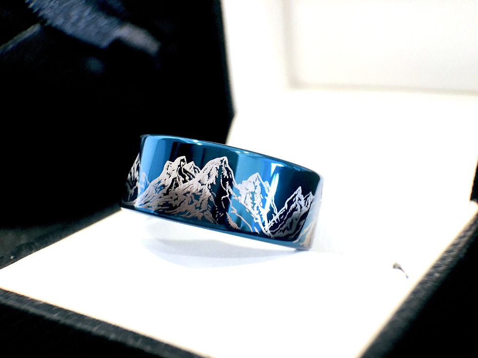 Thumbnail: Mountains Ring, Blue Tungsten Wedding Band, Mens Ring, Women Ring, Promise Ring