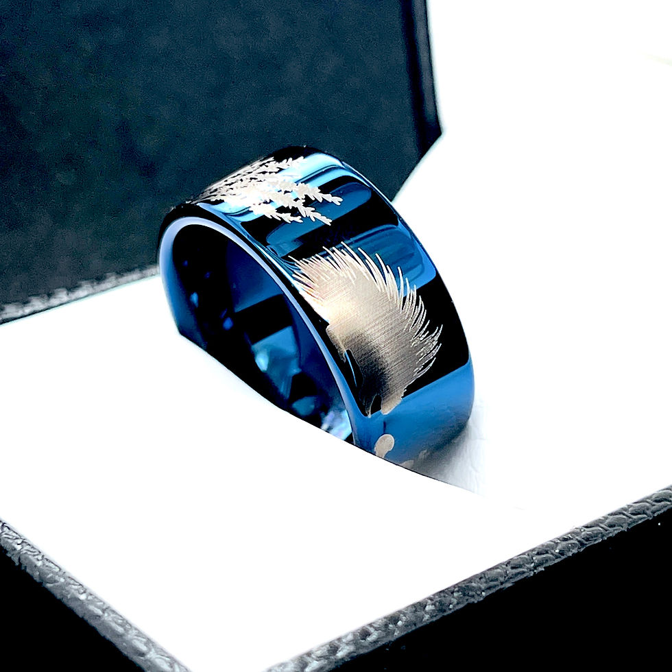 Thumbnail: Porcupines Pattern Engraved Blue Ring, Wedding Bands, Nature Ring, Men's Ring