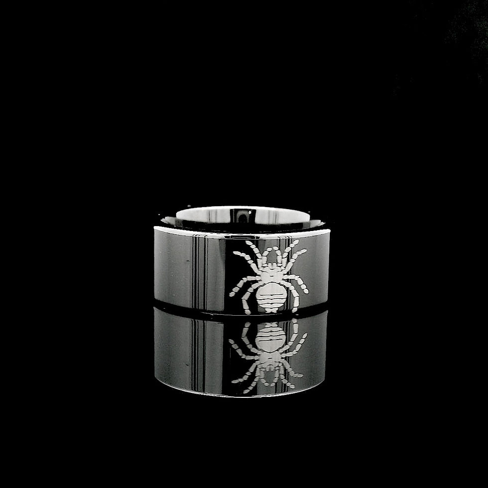 Thumbnail: Black Tungsten Ring with Spider Pattern Engraving - Minimalist, Durable & Hypoallergenic Wedding Band for Men & Women