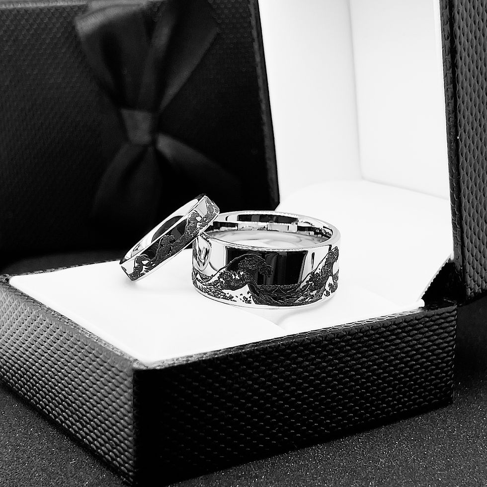 Thumbnail: Matching Rings Set, Wedding Rings Set, Couples Rings, Wedding Bands, Ocean Wave Ring, Mens Ring, his her anniversary rings