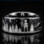 UFO alien tungsten ring featuring a space-themed engraving with mountains, stars, and constellation details
