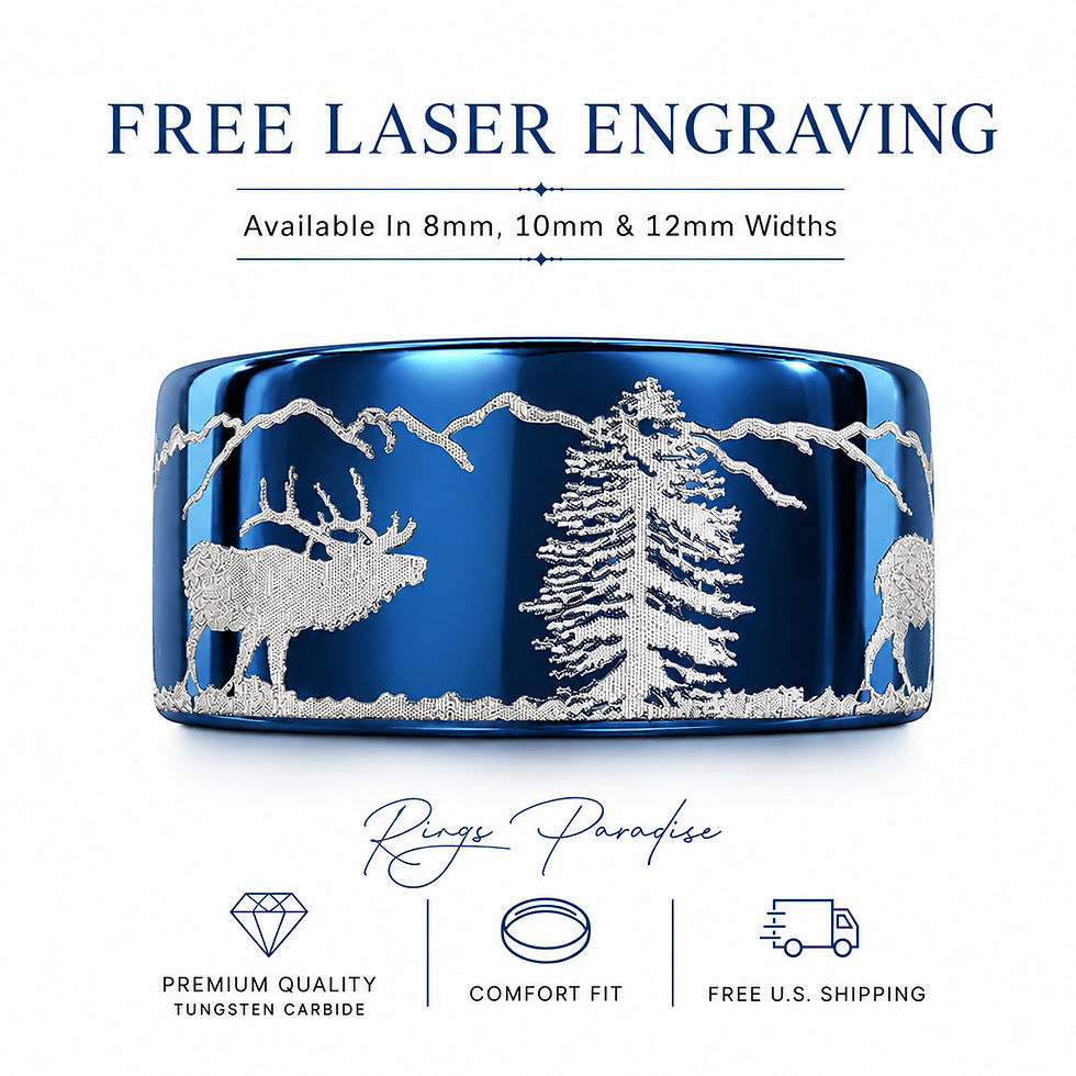 blue elk mountain ring tungsten wedding band 8mm 10mm 12mm