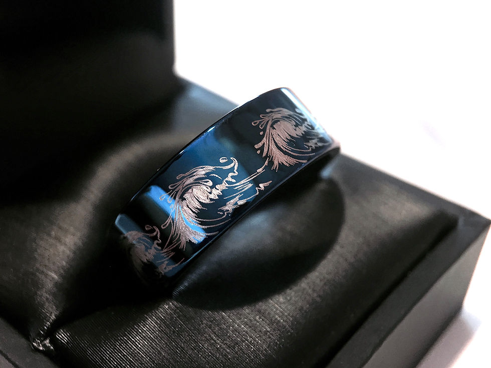 Thumbnail: Ocean Wave Ring, Blue Tungsten Ring,  Mens Wedding Band, Mens Ring, Women Ring