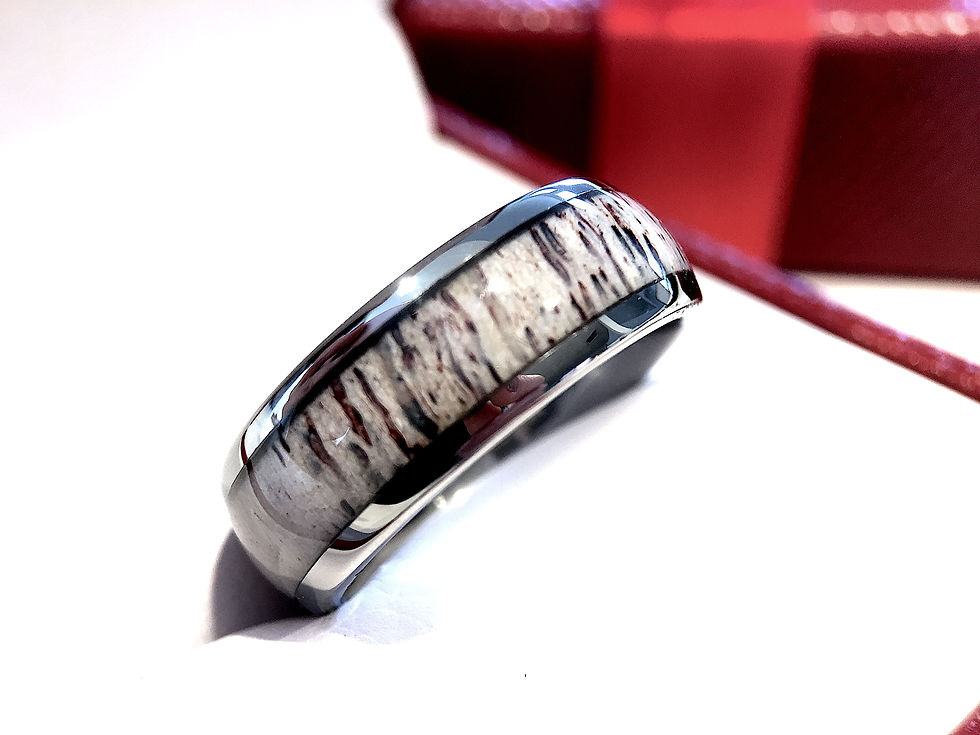 Thumbnail: antler tungsten ring for men and women rustic wedding band 8mm nature inspired design