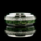 Thumbnail: silver tungsten wedding band with meteorite texture and green moss inlay