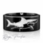 black tungsten ring shark engraving polished band white background men wedding band