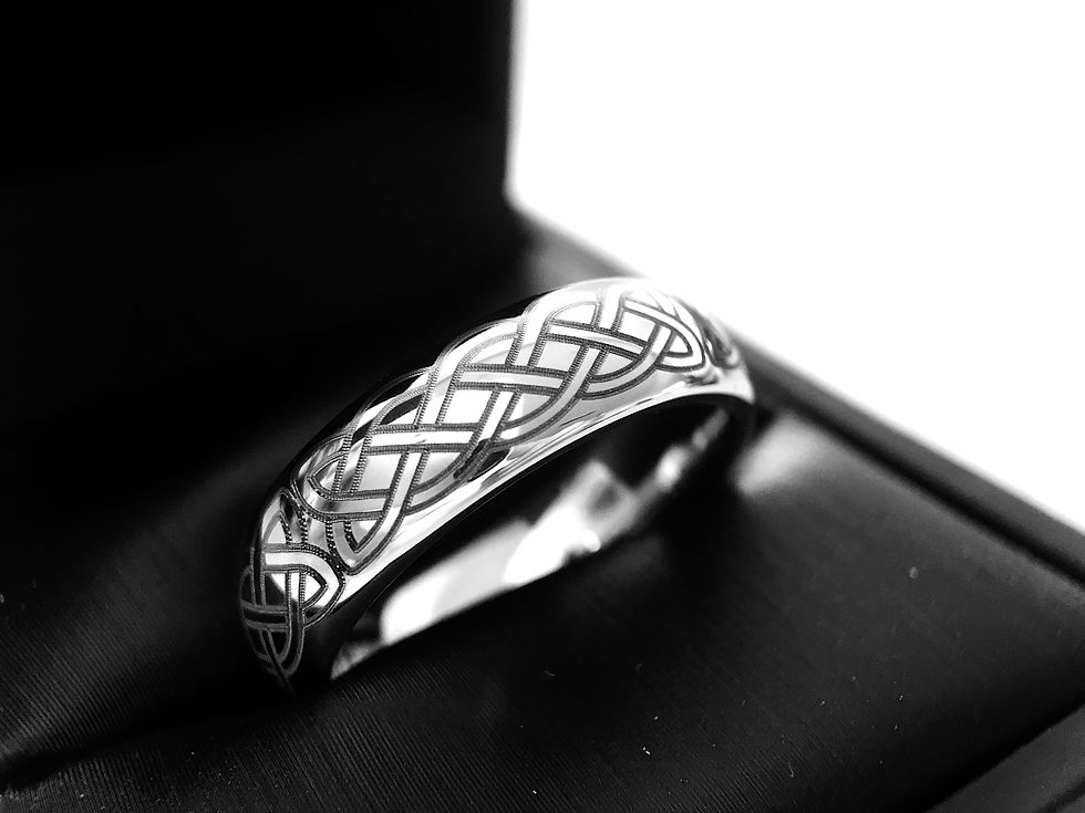 Thumbnail: Silver Celtic couples ring with Irish knot engraving, durable tungsten wedding band for his and hers promise or anniversary