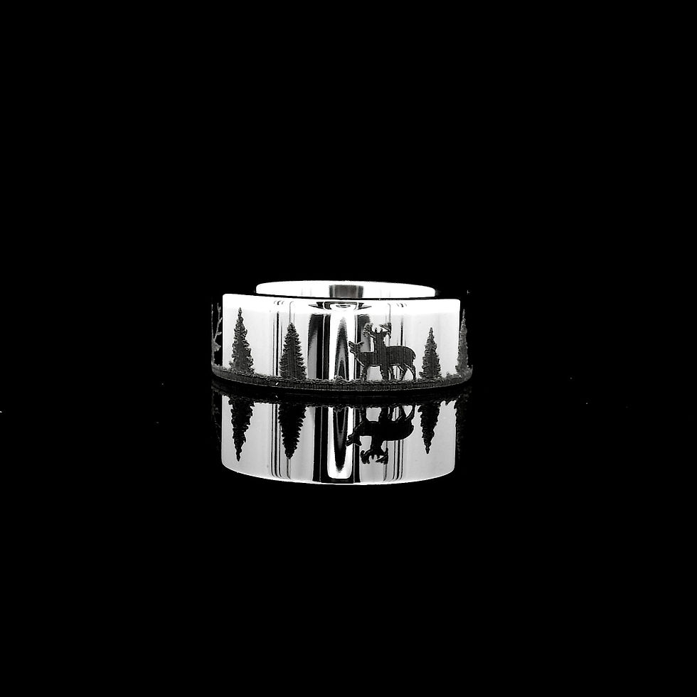 Thumbnail: Custom Engraved Tungsten Rings, Elks in Forest, Nature-Inspired Tungsten Rings, His and Hers, Wedding Bands, Engagement Rings