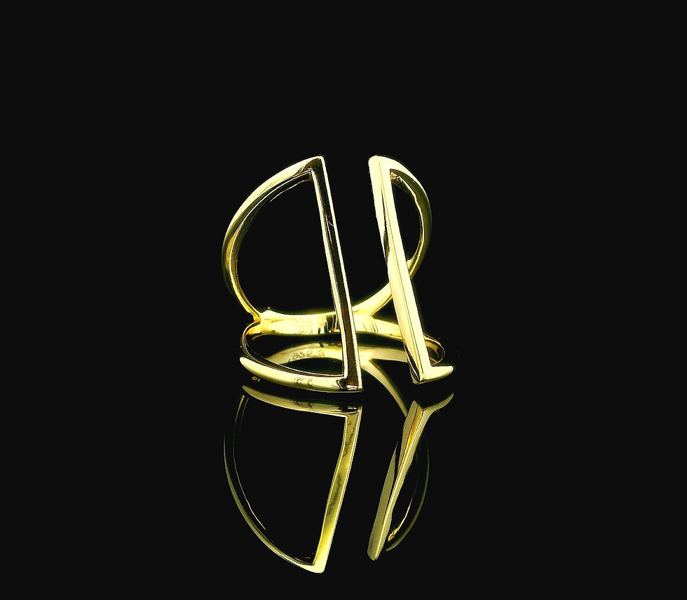 Thumbnail: Gold geometric open ring made of sterling silver with 14k gold plating, minimalist adjustable statement band for modern every