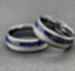 Matching Rings Set featuring Lapis and Meteorite inlay Tungsten Ring, 8mm