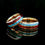 Thumbnail: Rose Gold Tungsten Wedding Band with Koa Wood, Antler, and Turquoise Inlay, Durable and Stylish Comfort Fit Design