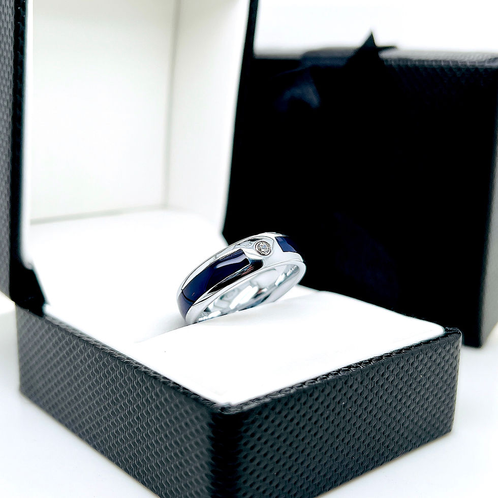Thumbnail: Matching Rings Set, Blue Agate Tungsten Carbide Mens Wedding Band, 6mm, dome, high polished 