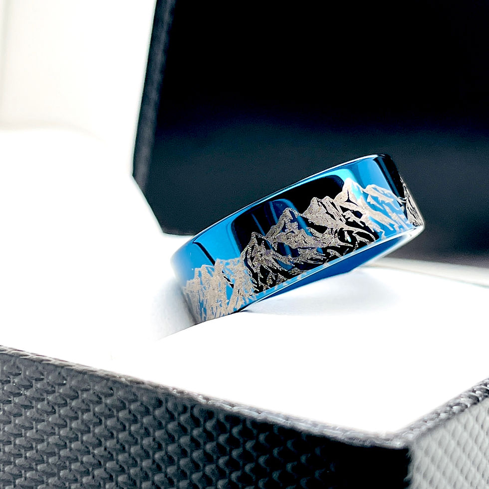 Thumbnail: Ocean Wave and Mountains Range Pattern  Custom Engraved Ring, Mens Ring, Wedding Ring, fashion jewelry, engagement ring, gift