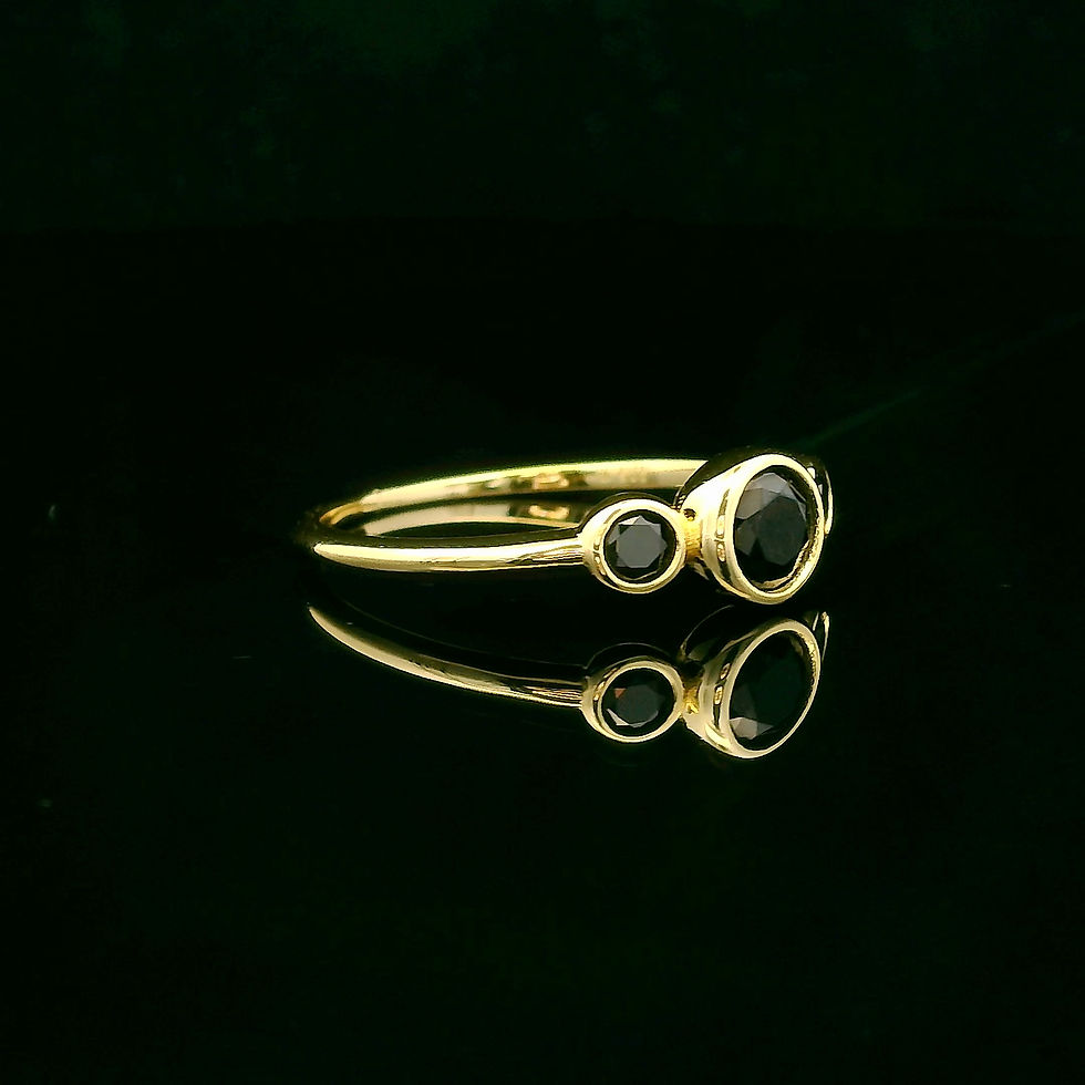 Thumbnail: Dainty minimalist gold ring with tiny round black onyx stone, stackable women’s ring