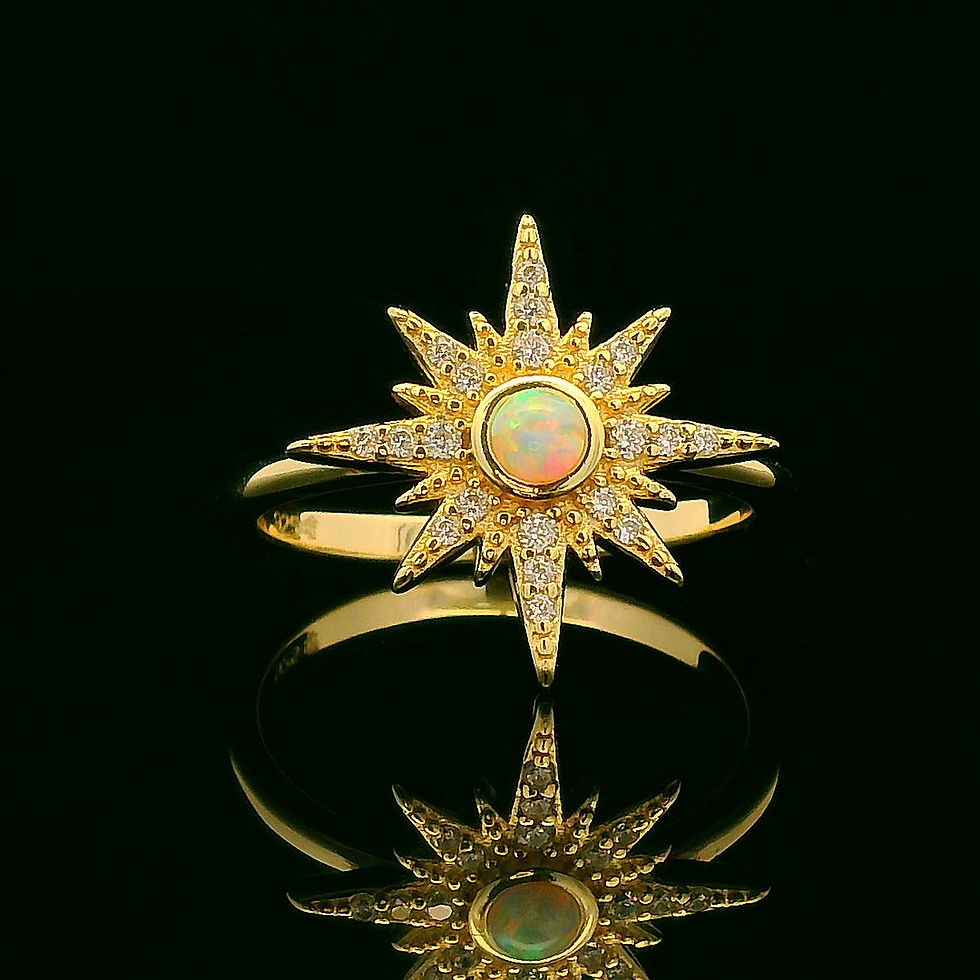 Thumbnail: Golden opal starburst ring with celestial north star design, vintage-inspired jewelry gift