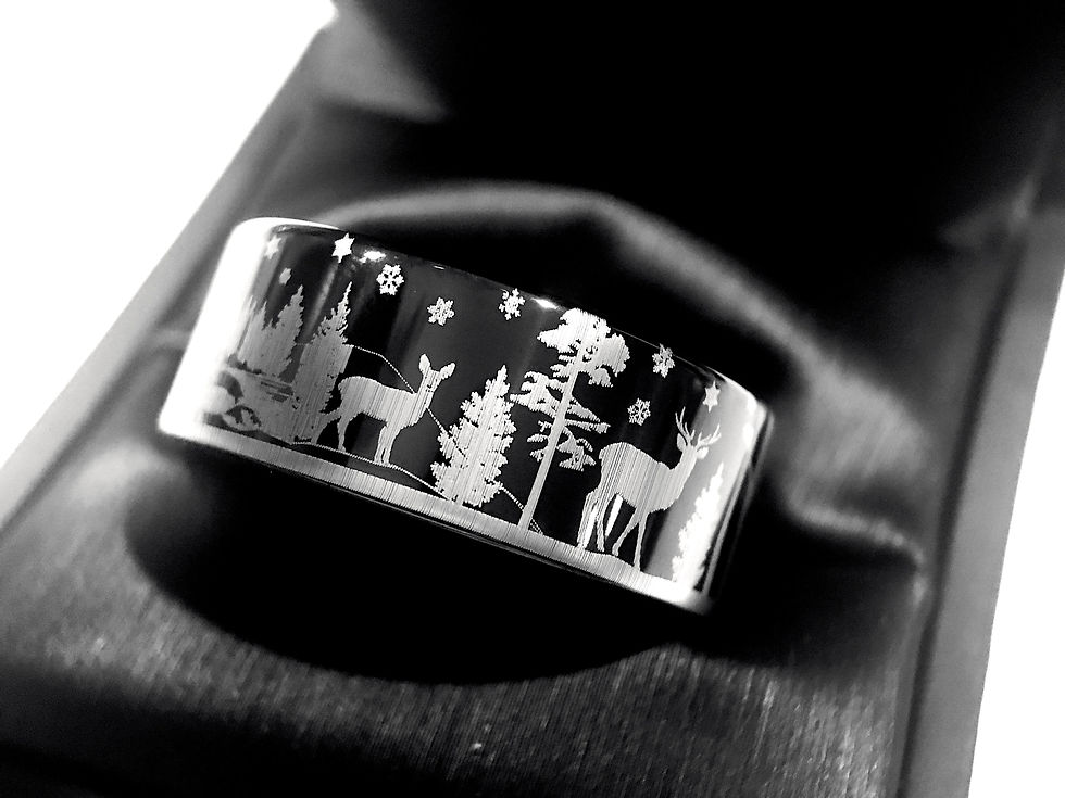 Thumbnail: Elks Pattern, Engraved Ring, Forest Ring, Wedding Ring, Mens Tungsten Ring, Women Wedding Bands, Engagement Rings, Anniversal