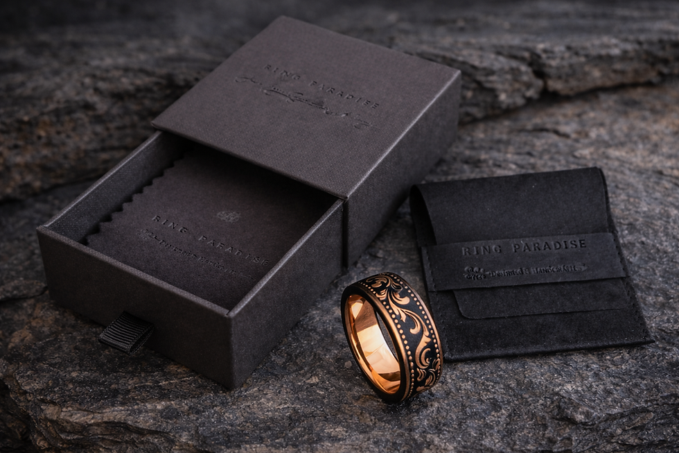 Thumbnail: Black Tungsten Ornaments Engraved Wedding Band