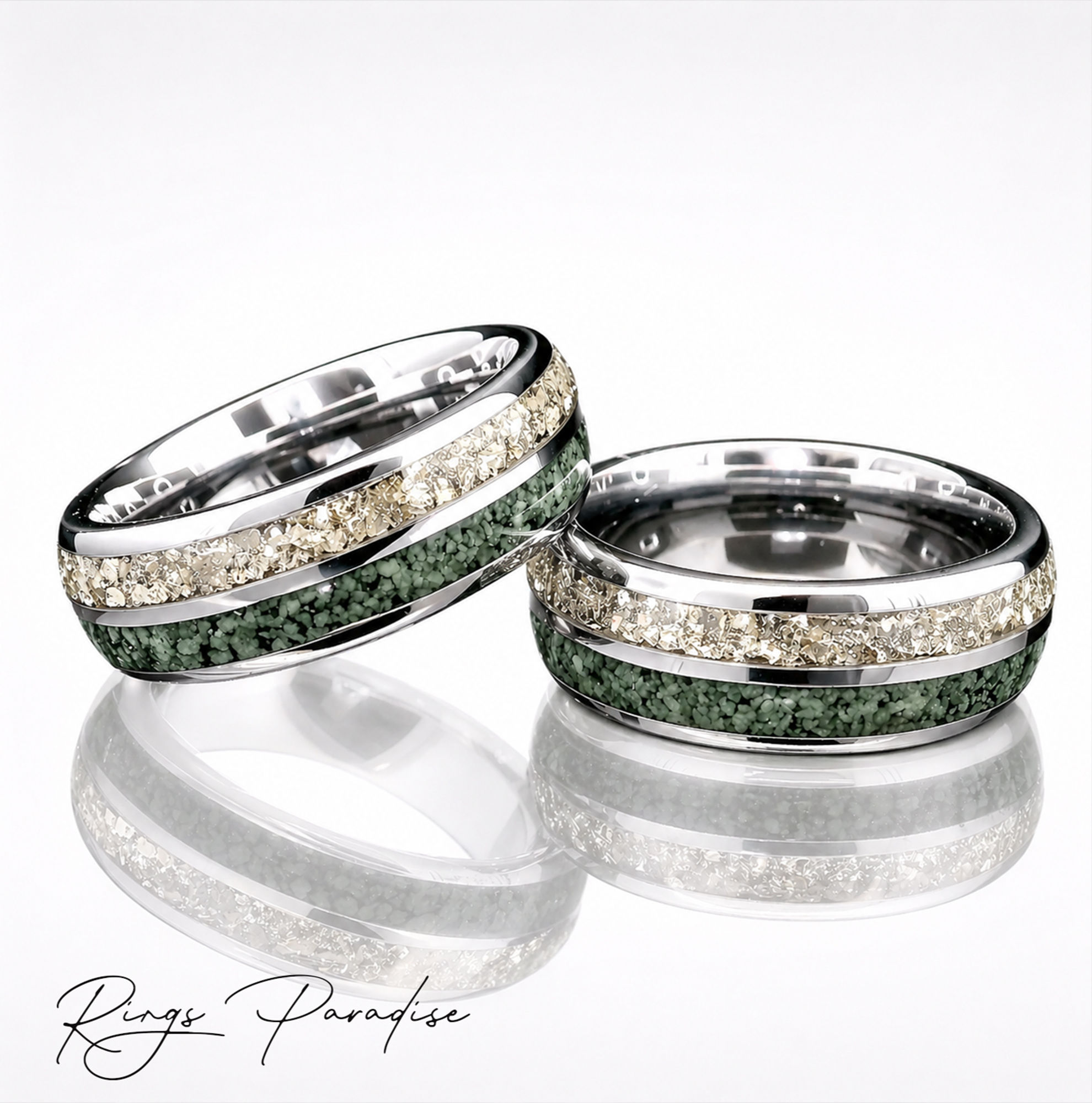 green moss tungsten rings set german crystal 7mm couples bands