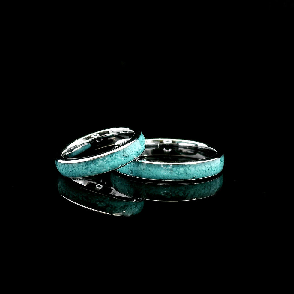Thumbnail: Elegant 5mm Turquoise Stone Tungsten Carbide Ring for Women | Engraved Promise Ring | Free Laser Engraving & Gift Box