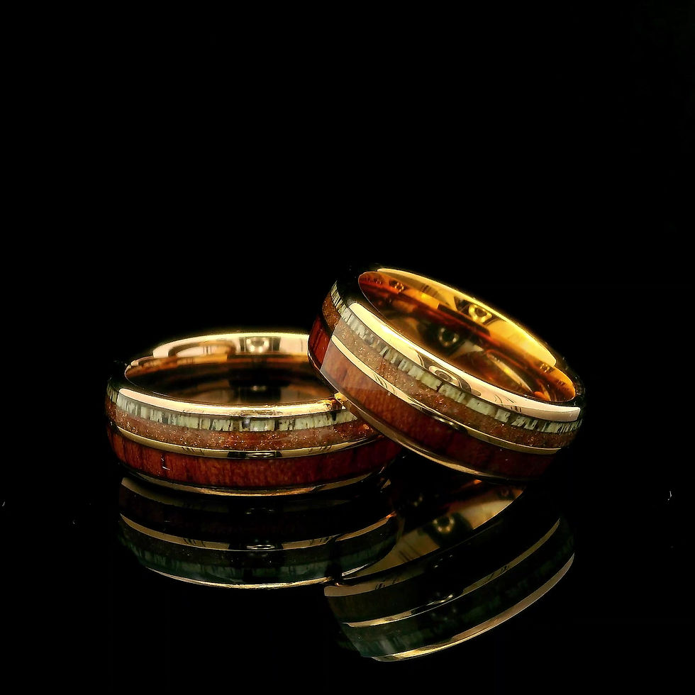 Thumbnail: Rose Gold Tungsten Ring with Aventurine, Wood, and Antler Inlay – 8mm for Men and Women