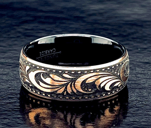 大きな 花束 ring ( black ) Black Band With Black/gold Marble Opal Inlay 6mm - 8mm Ring