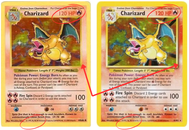 Base Set Unlimited vs Shadowless Charizard