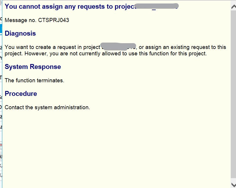 SAP CHARM CTSPRJ043 You cannot assign any requests to project