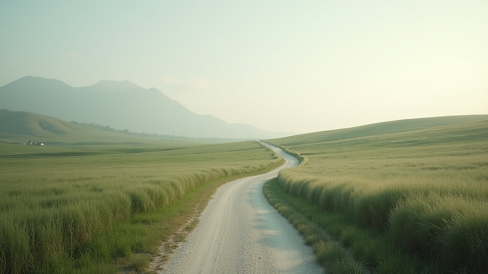 Eye-level view of a serene landscape with a winding path