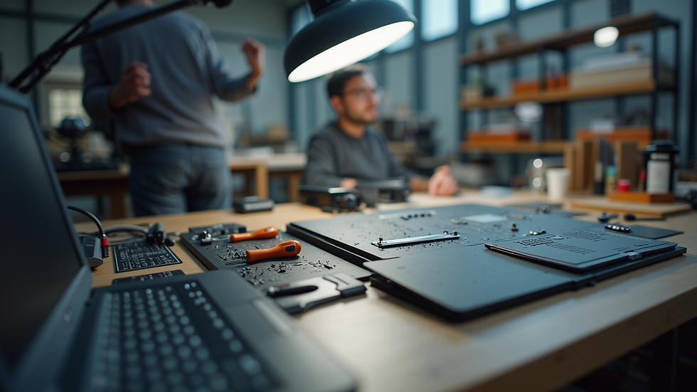 High angle view of a modern workspace with innovative tools