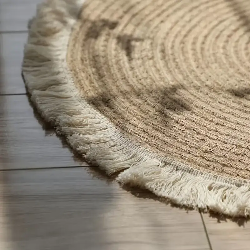 Round Cotton Mat with Braided Tassels for Home Decor