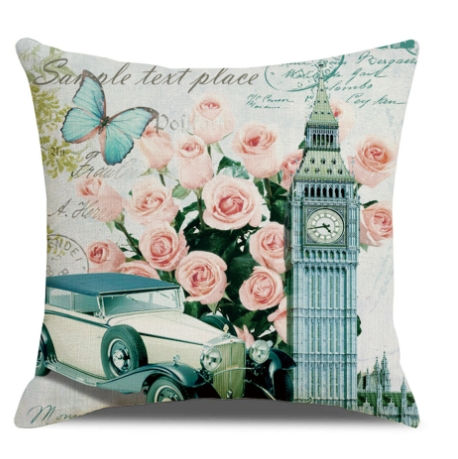 Thumbnail: Eiffel Tower Floral Linen Pillow Cover 17.7"