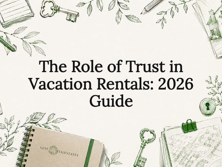Decorative title card illustration for vacation rentals trust