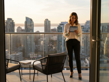 Manager overlooking luxury Vancouver rental balcony