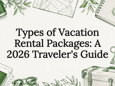 Decorative vacation rental title card illustration